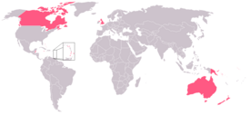 Map of the Commonwealth Realms where once the British Monarch reigned over all but now the Crown is 'divided' so that one shared Sovereign reigns as Monarch of each nation separately.