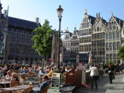 Grote Markt�: open air cafés, City Hall and guildhouses in background