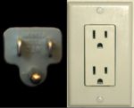 An American grounded (earthed) plug. Note that the receptacle will also accept an ungrounded (two prong) plug whether polarized or unpolarized.