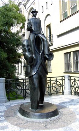 Franz Kafka, bronze statue by Jaroslav Rona in Prague.