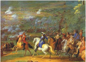 The French triumphant at Rocroi in the Thirty Years' War. The battle marked the symbolic end of the Spanish tercios and the resurgence of French power in Europe.