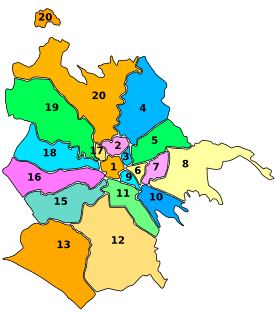 Map showing the 19 Municipi of Rome.