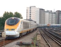 Long Eurostar trains connect London with Paris and Brussels through the Channel Tunnel.