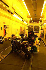 Interior of Eurotunnel shuttle (vehicle train)