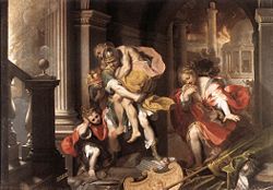 Aeneas flees burning Troy, Federico Barocci, 1598 Galleria Borghese, Rome