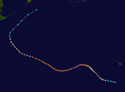 Storm track of Typhoon Ioke, showing recurvature off the Japanese coast in 2006