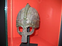 Vendel era helmet, at the Swedish Museum of National Antiquities.