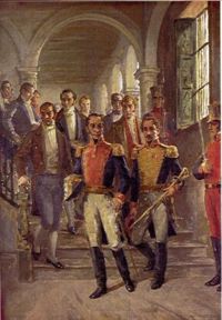 Francisco de Paula Santander, Sim�n Bolivar and other heroes of the Independence of Colombia in the Congress of C�cuta.