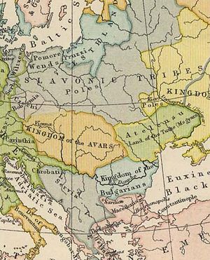 Slavic realms c. AD 900. Note slavic populations within Avar & Magyar dominions, Carinthia and Bulgaria.