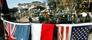 National flags at the site of the 2002 terrorist bombing in Kuta, Bali