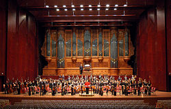 Apo Hsu and the NTNU Symphony Orchestra on stage in the National Concert Hall in Taipei, Taiwan