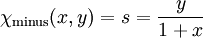 \chi_{\mathrm{minus}}(x,y) = s = \frac{y}{1+x}