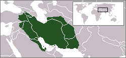 The empire of Parthia, the arch-rival of Rome, at its greatest extent (c. 60 BC), superimposed over modern borders.