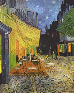 The Caf� Terrace on the Place du Forum, Arles, at Night, painted in 1888. Oil on canvas by Vincent van Gogh.