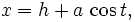 x = h+a\,\cos t,\,\!