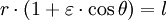 r\cdot(1 + \varepsilon\cdot \cos \theta) = l \,\!