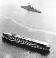 The first full-length flat deck, HMS Argus in 1918