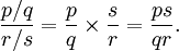 {p/q \over r/s} = {p \over q} \times {s \over r} = {ps \over qr}.