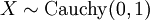 X \sim \mathrm{Cauchy}(0,1)