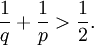 \frac{1}{q} + \frac{1}{p} > \frac{1}{2}.