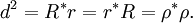 d^2 = R^\ast r = r^\ast R = \rho^\ast\rho.