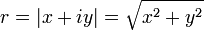 r = |x + iy| = \sqrt{x^2+ y^2}