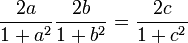 \frac{2a}{1+a^2} \frac{2b}{1+b^2}=\frac{2c}{1+c^2}