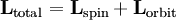 \mathbf{L}_{\mathrm{total}} = \mathbf{L}_{\mathrm{spin}} + \mathbf{L}_{\mathrm{orbit}}
