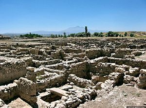 Vestiges of the merchant colony of Kültepe ("Karum" of "Kanesh") with Mount Erciyes (20 km) distinguishable in the background.