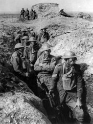 In the trenches: Infantry with gas masks, Ypres, 1917