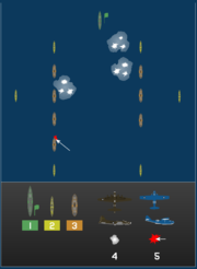 Initial attacks on Midway transport group.1. Light cruiser Jintsu, flagship 2. Destroyers 3. Transports 4. B-17 attack, 17:00 06/03/1942 5. PBY torpedo attack 01:00 06/04/1942