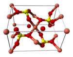 Ball-and-stick model of the unit cell of anhydrous copper(II) sulfate