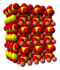 Space-filling model of part of the crystal structure of anhydrous copper(II) sulfate