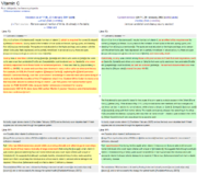 Editors keep track of changes to articles by checking the difference between two revisions of a page, displayed here in red.