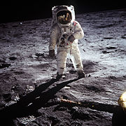 Buzz Aldrin poses on the Moon allowing Neil Armstrong to photograph both of them using the visor's reflection