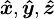 \boldsymbol{\hat{x}}, \boldsymbol{\hat{y}}, \boldsymbol{\hat{z}}