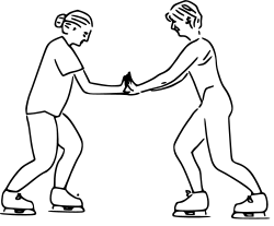 Newton's third law. The skaters' forces on each other are equal in magnitude, and in opposite directions