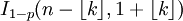 I_{1-p}(n-\lfloor k\rfloor, 1+\lfloor k\rfloor) \!