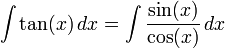 \int \tan (x) \,dx = \int {\sin (x) \over \cos (x)} \,dx