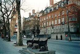 November: New Scotland Yard [center] opens near the Big Ben clock tower.