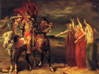 Macbeth and Banquo meeting the witches on the heath by Th�odore Chass�riau.