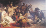 Julius K�ckert's painting of Harun al-Rashid receiving the delegation of Charlemagne demonstrates diplomatic contacts between their respective domains.