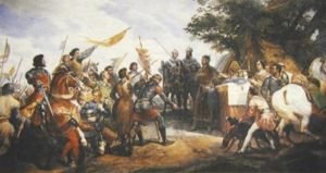 King Philip II of France at Bouvines. The battle led to a breakdown in the Anglo-German alliance and may have even emboldened the nobles of King John to force him to sign the Magna Carta. Painting by Horace Vernet.