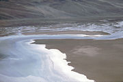 Salt shoreline remodeled landscape at Devil's Golf Course from Dante's View