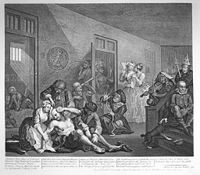 Last image in William Hogarth's A Rake's Progress