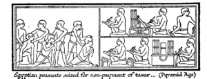 Egyptian peasants seized for non-payment of taxes. (Pyramid Age)