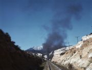 A Santa Fe train working through Cajon Pass in March 1943.