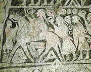 The 7th century T�ngelgarda stone shows Odin leading a troop of warriors all bearing rings. Valknut symbols are drawn beneath his horse, which at this time still has the normal number of legs.