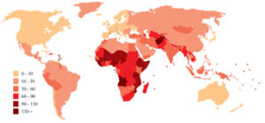 The infant mortality rate in Africa  is at 9% and child mortality under 5 years at 15%.[1]