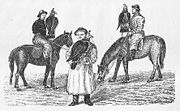 1870s illustration of burkut falconers in Eastern Turkestan.